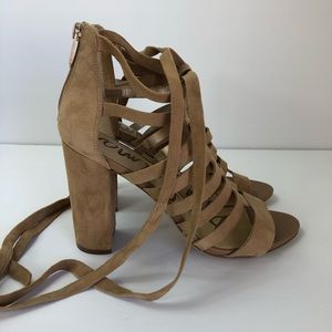 Sam Edelman tan suede high heel ankle tie SZ 8.5